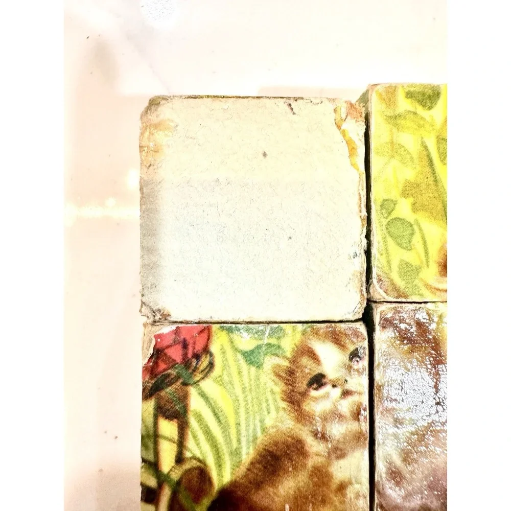 Vintage Farmhouse Wooden Picture Blocks Puzzle Chicken Horse Kitten‎ Cottagecore